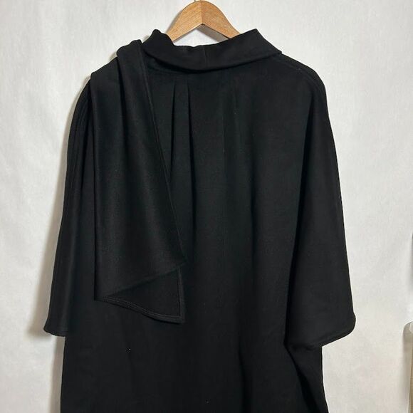 VTG 70s Gemini 100% Wool Shawl Cape Cocoon Wrap Coat OS Black - Picture 5 of 10